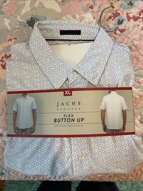 Jachs White Short-Sleeve Geo Print Flex Button-Up Shirt